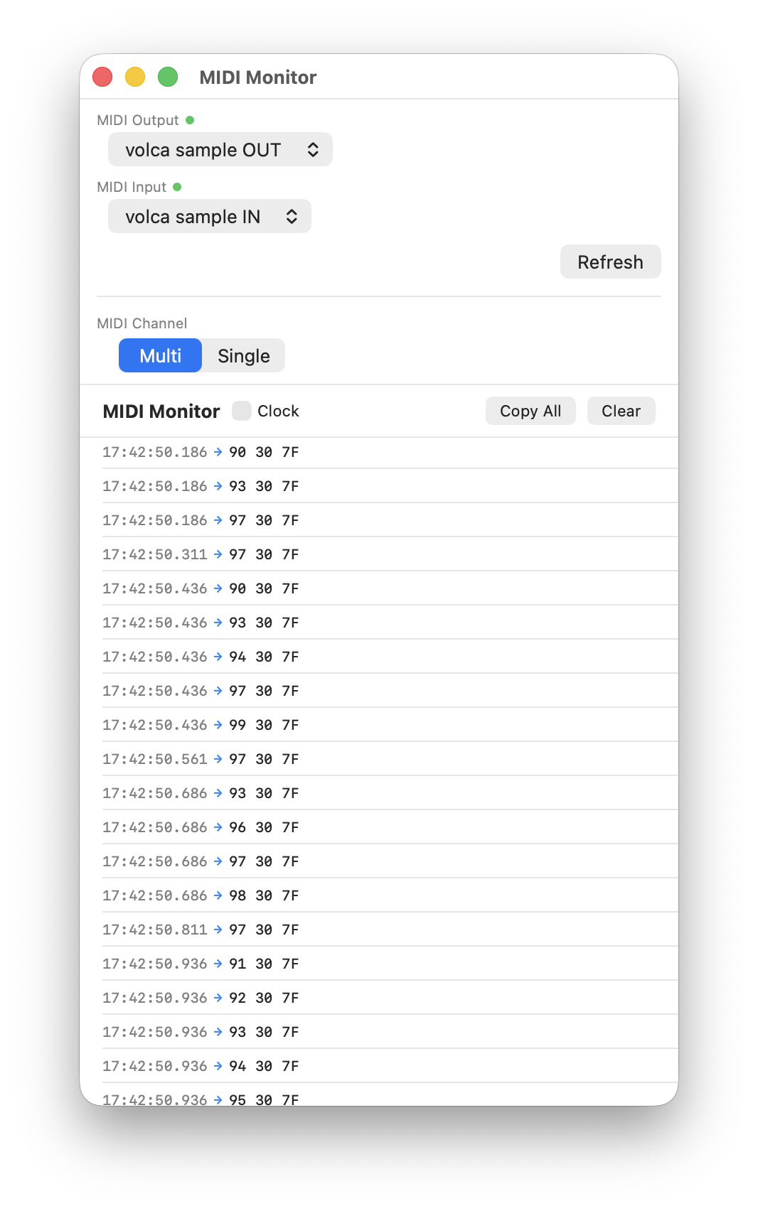 MIDIモニター スクリーンショット